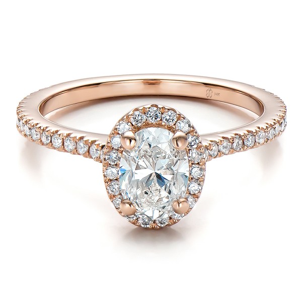 Custom Rose Gold and Diamond Halo Engagement Ring #100741 Bellevue ...