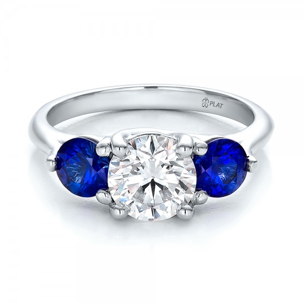 Custom Three Stone Diamond and Sapphire Engagement Ring 100483