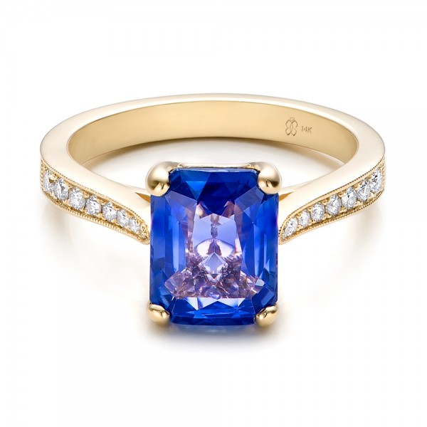Custom Yellow Gold and Blue Sapphire Engagement Ring #101388 Bellevue ...