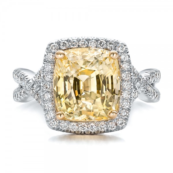 Custom Yellow Sapphire and Diamond Halo Engagement Ring