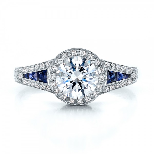 ... Engagement Rings â€º Diamond Halo and Blue Sapphire Engagement Ring