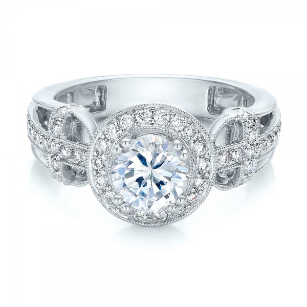 Diamond Halo and Cross Engagement Ring - Vanna K