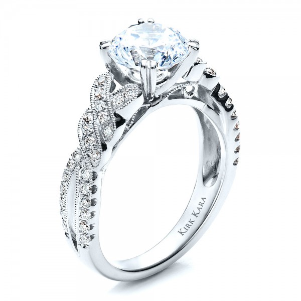 خواتم برلنط و  الماس رفيعة المستوي Diamond-Split-Shank-Engagement-Ring-with-Matching-Wedding-Band-Kirk-Kara-3Qtr-1455