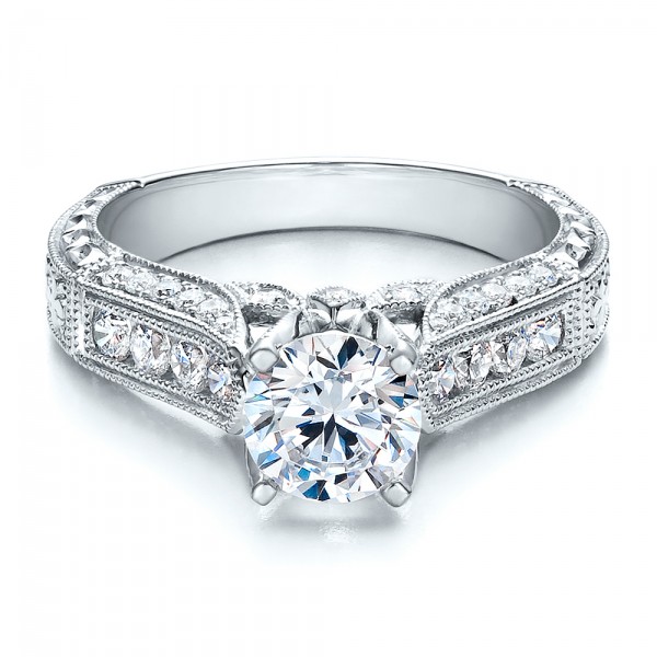 Hand Engraved, Channel Set Diamond Engagement Ring - Vanna K