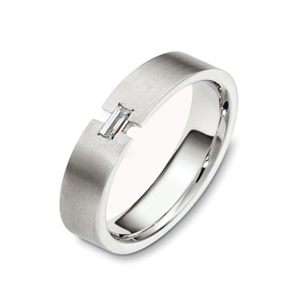 Men's Wedding Bands-Men's Brushed 18k White Gold and Diamond Band