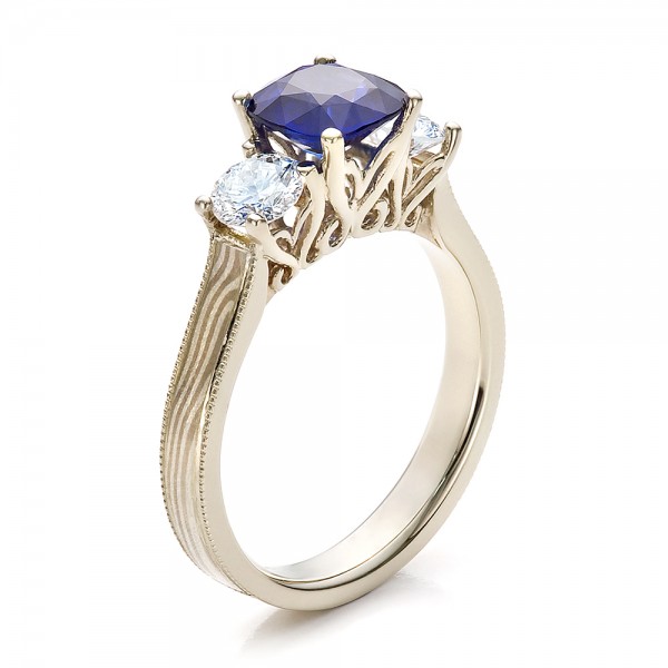 Engagement Rings-Women's Blue Sapphire, Diamond and Mokume Engagement ...