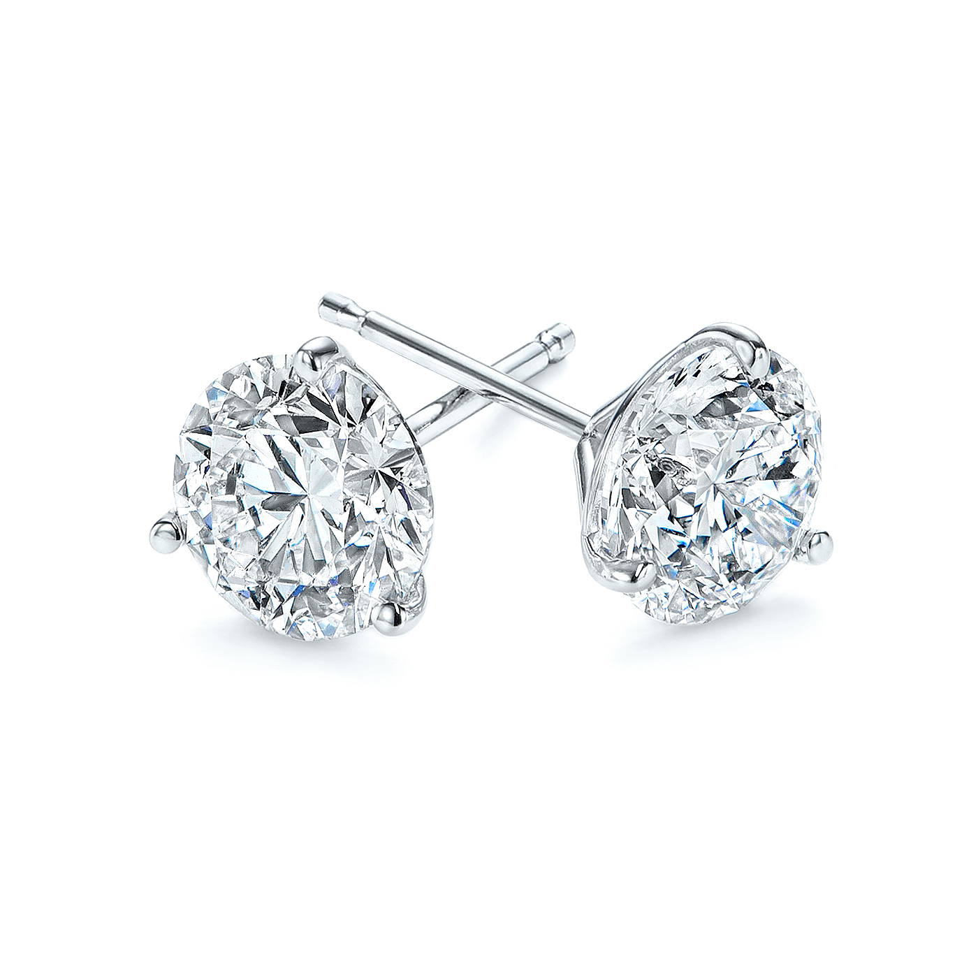 White Gold 3-Prong Lab Diamond Earrings (2 ctw.) - Three Quarter View Thumbnail