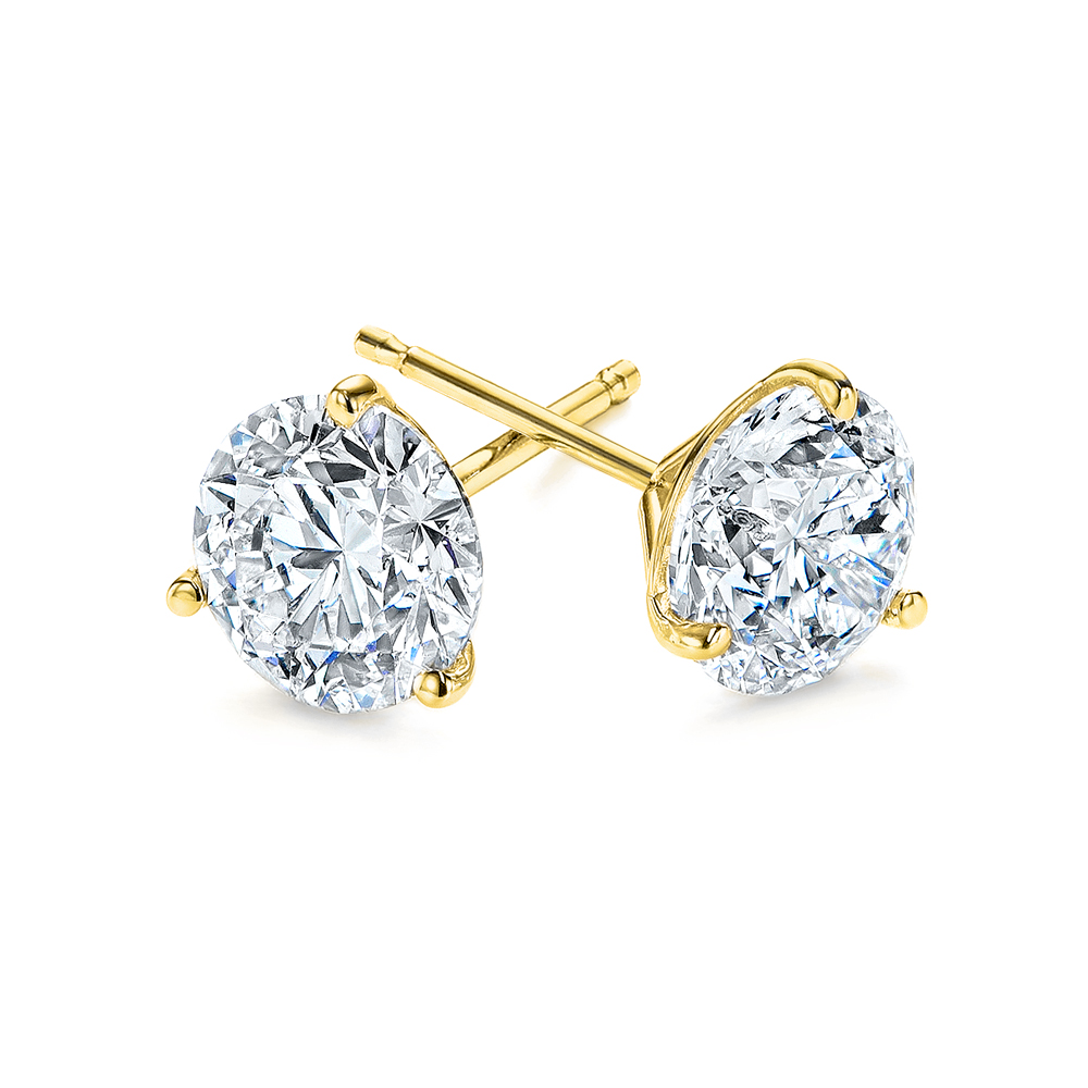 Yellow Gold 3-Prong Lab Diamond Earrings (2 ctw.)