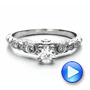 18k White Gold 18k White Gold Custom Diamond And Hand Engraved Engagement Ring - Video -  100054 - Thumbnail