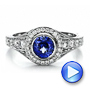  Platinum Platinum Custom Blue Sapphire And Diamond Halo Engagement Ring - Video -  100268 - Thumbnail