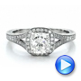 14k White Gold 14k White Gold Custom Diamond Halo And Hand Engraved Engagement Ring - Video -  100277 - Thumbnail