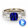 18k White Gold And 18K Gold Women's Blue Sapphire Diamond And Mokume Engagement Ring - Video -  100278 - Thumbnail