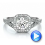 14k White Gold Custom Diamond Halo And Hand Engraved Engagement Ring - Video -  100287 - Thumbnail