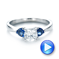 18k White Gold Three Stone Trillion Blue Sapphire And Diamond Engagement Ring - Video -  100317 - Thumbnail