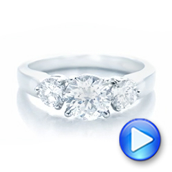  Platinum Three Stone Diamond Engagement Ring - Video -  100329 - Thumbnail