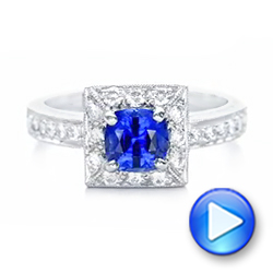  Platinum Square Halo Engagement Ring - Video -  100361 - Thumbnail