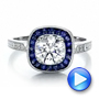 Art Deco Style Blue Sapphire Halo And Diamond Engagement Ring - Video -  100384 - Thumbnail