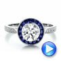 Art Deco Style Blue Sapphire Halo And Diamond Engagement Ring - Video -  100385 - Thumbnail