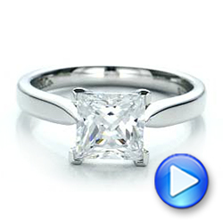 14k White Gold Contemporary Solitaire Princess Cut Diamond Engagement Ring - Video -  100398 - Thumbnail
