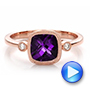 18k Rose Gold 18k Rose Gold Amethyst And Diamond Ring - Video -  100453 - Thumbnail