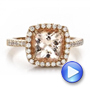 18k Rose Gold 18k Rose Gold Antique Cushion Morganite And Diamond Halo Ring - Video -  100456 - Thumbnail