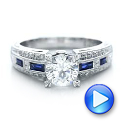 Blue Sapphire Diamond And Hand Engraved Engagement Ring - Kirk Kara - Video -  100468 - Thumbnail