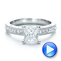 18k White Gold Hand Engraved Princess Cut Engagement Ring - Kirk Kara - Video -  100474 - Thumbnail