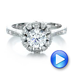 18k White Gold Hand Engraved Crown Halo Diamond Engagement Ring - Vanna K - Video -  100488 - Thumbnail