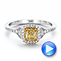  Platinum And 14K Gold Platinum And 14K Gold Fancy Yellow Diamond With Halo Engagement Ring - Video -  100564 - Thumbnail