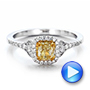 14k White Gold And 14K Gold Fancy Yellow Diamond With Halo Engagement Ring - Video -  100564 - Thumbnail