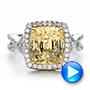 14k White Gold And 14K Gold Custom Yellow Sapphire And Diamond Halo Engagement Ring - Video -  100594 - Thumbnail