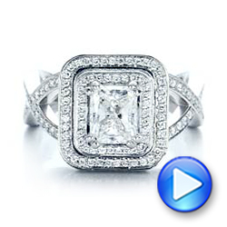 18k White Gold Custom Double Halo Diamond Engagement Ring - Video -  100598 - Thumbnail