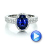  Platinum Custom Blue Sapphire And Diamond Halo Engagement Ring - Video -  100605 - Thumbnail