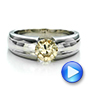  Platinum Custom Solitaire Champagne Diamond Engagement Ring - Video -  100618 - Thumbnail