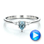 18k White Gold 18k White Gold Custom Hand Engraved Aquamarine And Diamond Engagement Ring - Video -  100628 - Thumbnail