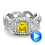 14k White Gold 14k White Gold Custom Yellow Diamond And Diamond Halo Engagement Ring - Video -  100633 - Thumbnail