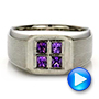 18k White Gold 18k White Gold Custom Men's Sapphire And Brushed Metal Band - Video -  100634 - Thumbnail