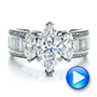  Platinum Custom Three Stone Marquise And Baguette Diamond Engagement Ring - Video -  100635 - Thumbnail