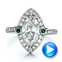  Platinum Custom Marquise Diamond With Halo And Emerald Engagement Ring - Video -  100636 - Thumbnail