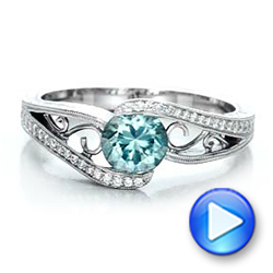 18k White Gold Custom Blue Zircon And Diamond Engagement Ring - Video -  100645 - Thumbnail