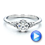 14k White Gold Custom Hand Engraved Diamond Solitaire Engagement Ring - Video -  100700 - Thumbnail