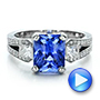  Platinum Custom Blue Sapphire And Diamond Engagement Ring - Video -  100703 - Thumbnail