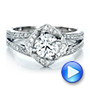 18k White Gold Custom Diamond Halo And Hand Engraved Engagement Ring - Video -  100714 - Thumbnail