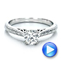 18k White Gold 18k White Gold Custom Antique Hand Engraved Diamond Solitaire Engagement Ring - Video -  100716 - Thumbnail