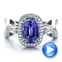 14k White Gold 14k White Gold Custom Blue Sapphire And Diamond Halo Engagement Ring - Video -  100783 - Thumbnail