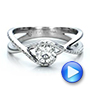 18k White Gold 18k White Gold Custom Hand Engraved Diamond Solitaire Engagement Ring - Video -  100791 - Thumbnail