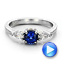 18k White Gold And 14K Gold 18k White Gold And 14K Gold Custom Blue Sapphire And Diamond Hand Engraved Engagement Ring - Video -  100794 - Thumbnail