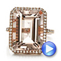 14k Rose Gold 14k Rose Gold Emerald Cut Morganite And Diamond Halo Ring - Video -  100799 - Thumbnail