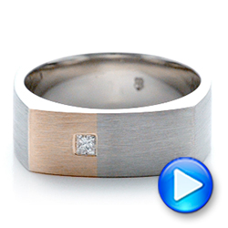  Platinum And 14k Rose Gold Platinum And 14k Rose Gold Custom Two-tone Brush Finished Square Men's Band - Video -  100811 - Thumbnail