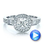 14k White Gold Custom Diamond Halo And Hand Engraved Engagement Ring - Video -  100813 - Thumbnail